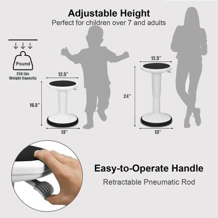 Adjustable Active Learning Stool Sitting Home Office Wobble Chair with Cushion Seat-White - White - Kneeling Chairs