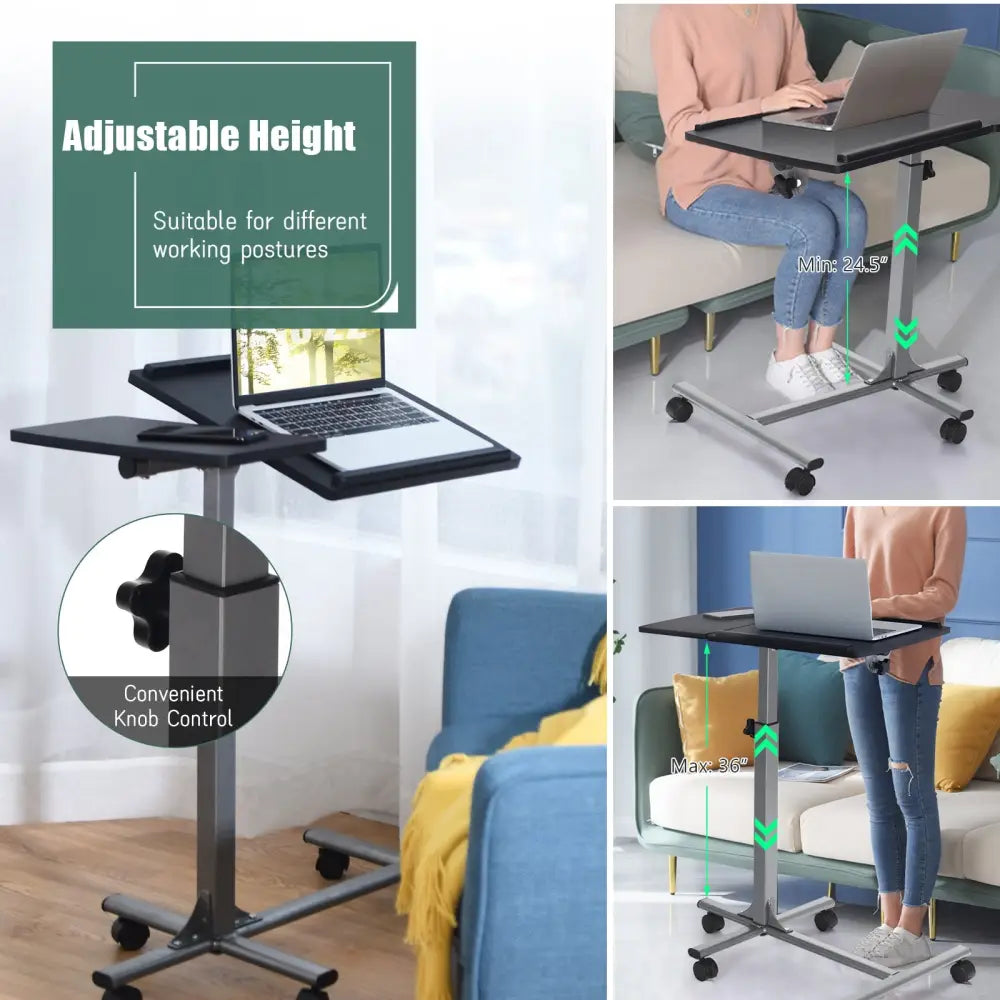 Adjustable Angle Height Rolling Laptop Table - Black - Laptop Tables & Printer Stands