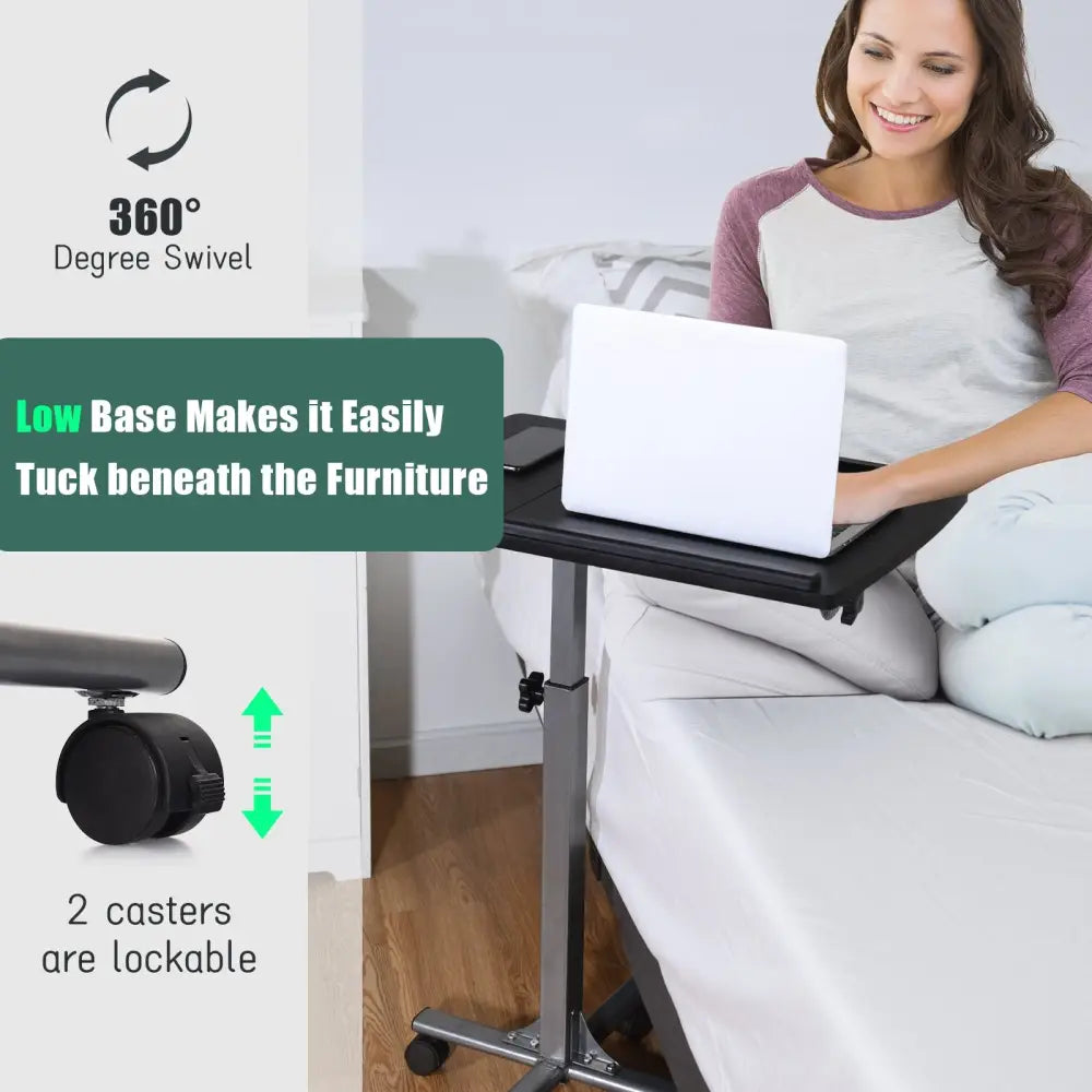 Adjustable Angle Height Rolling Laptop Table - Black - Laptop Tables & Printer Stands