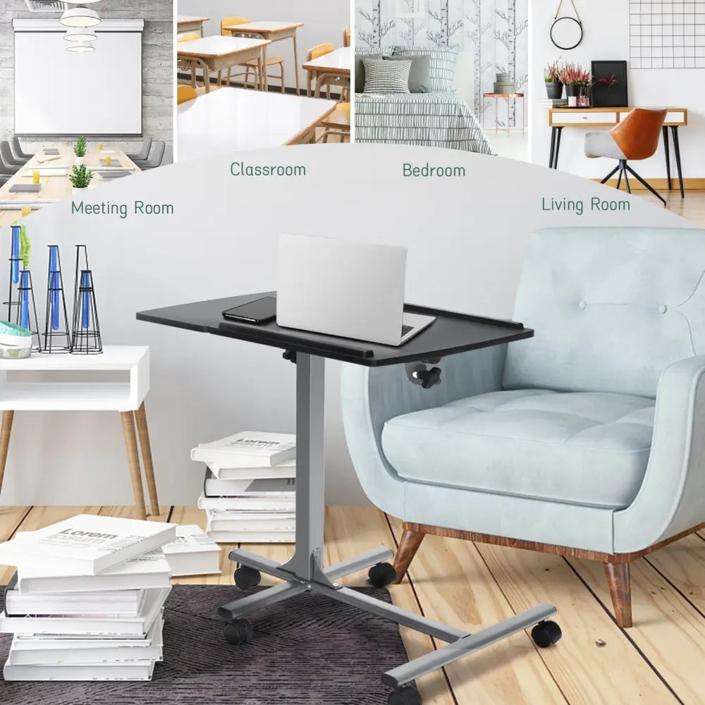 Adjustable Angle Height Rolling Laptop Table - Black - Laptop Tables & Printer Stands
