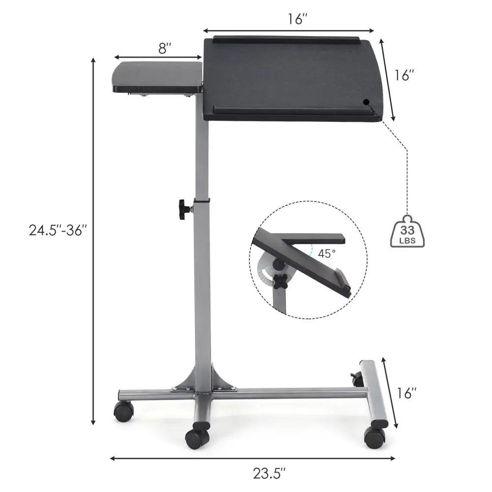 Adjustable Angle Height Rolling Laptop Table - Black - Laptop Tables & Printer Stands