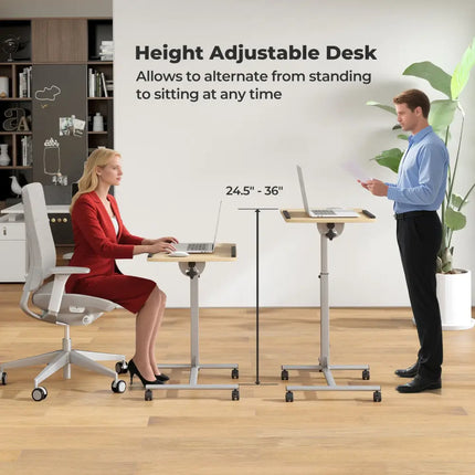 Adjustable Angle Height Rolling Laptop Table-Natural - Natural - Laptop Tables & Printer Stands