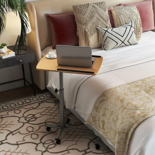 Adjustable Angle Height Rolling Laptop Table-Natural - Natural - Laptop Tables & Printer Stands