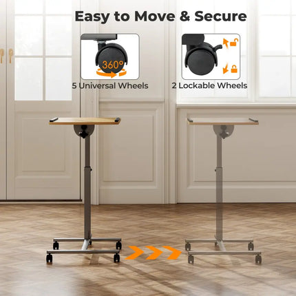 Adjustable Angle Height Rolling Laptop Table-Natural - Natural - Laptop Tables & Printer Stands