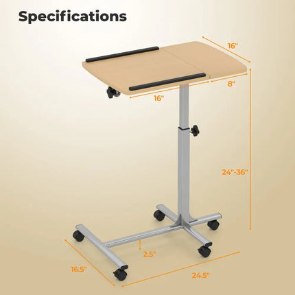 Adjustable Angle Height Rolling Laptop Table-Natural - Natural - Laptop Tables & Printer Stands