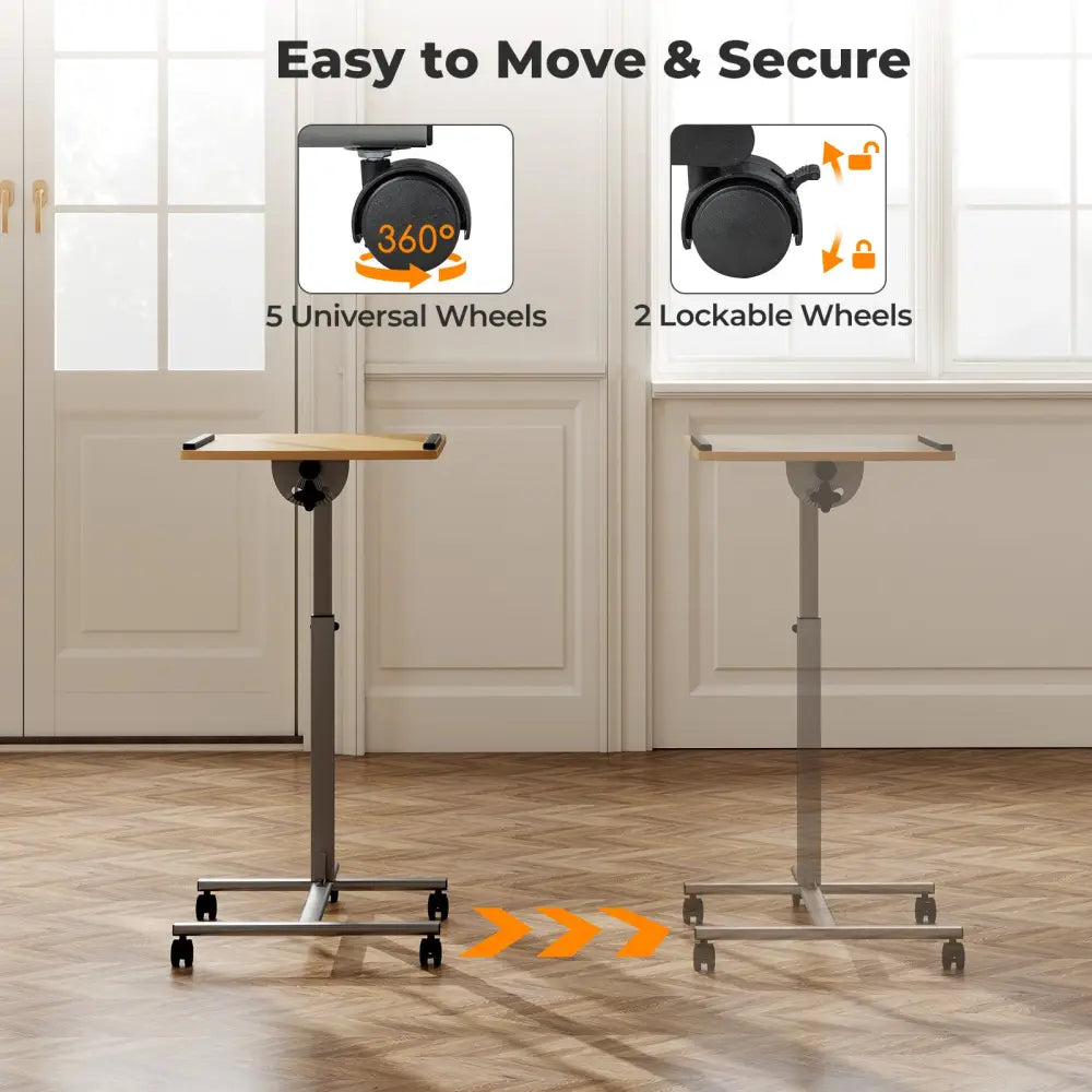 Adjustable Angle Height Rolling Laptop Table-Natural - Natural - Laptop Tables & Printer Stands
