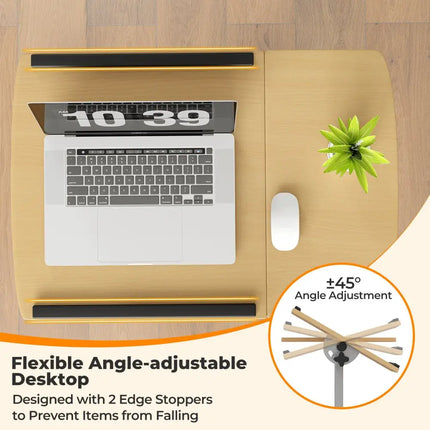 Adjustable Angle Height Rolling Laptop Table-Natural - Natural - Laptop Tables & Printer Stands