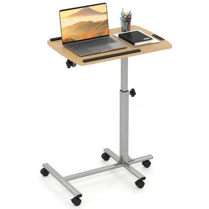 Adjustable Angle Height Rolling Laptop Table-Natural - Natural - Laptop Tables & Printer Stands