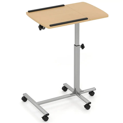 Adjustable Angle Height Rolling Laptop Table-Natural - Natural - Laptop Tables & Printer Stands