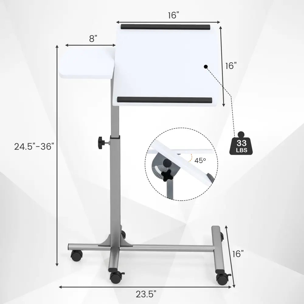Adjustable Angle Height Rolling Laptop Table-White - White - Laptop Tables & Printer Stands