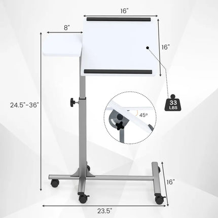 Adjustable Angle Height Rolling Laptop Table-White - White - Laptop Tables & Printer Stands