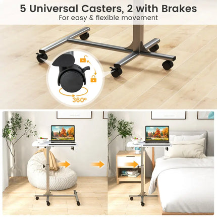 Adjustable Angle Height Rolling Laptop Table-White - White - Laptop Tables & Printer Stands