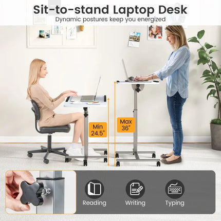 Adjustable Angle Height Rolling Laptop Table-White - White - Laptop Tables & Printer Stands
