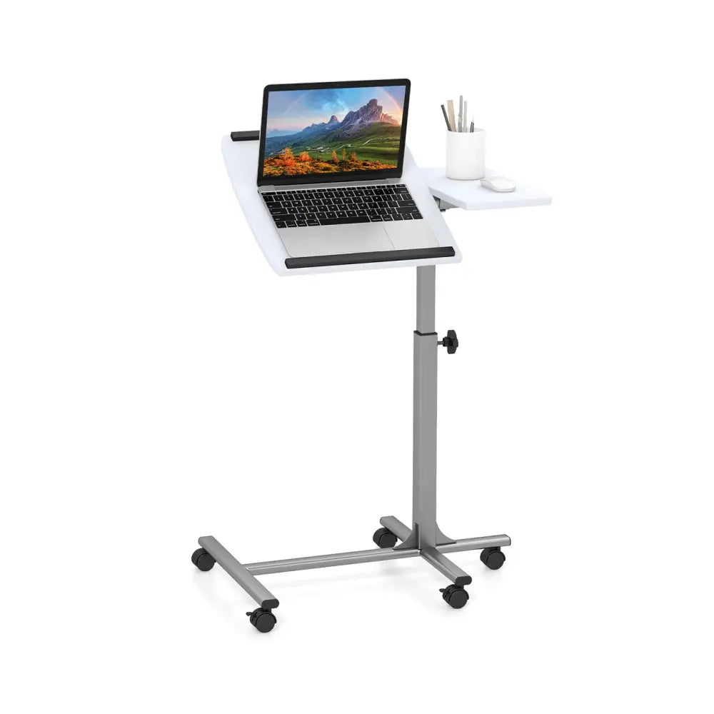 Adjustable Angle Height Rolling Laptop Table-White - White - Laptop Tables & Printer Stands
