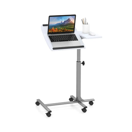 Adjustable Angle Height Rolling Laptop Table-White - White - Laptop Tables & Printer Stands