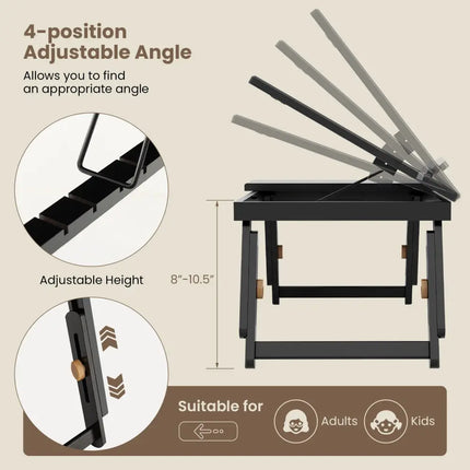 Adjustable Bamboo Laptop Desk with Tilting Top and Drawer-Brown - Brown - Laptop Tables & Printer Stands