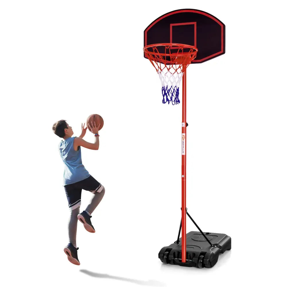 Adjustable Basketball Hoop System Stand Portable with 2 Wheels Fillable Base-Black & Red - Red - Sport Equipments