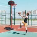 Adjustable Basketball Hoop System Stand Portable with 2 Wheels Fillable Base-Black & Red - Red - Sport Equipments