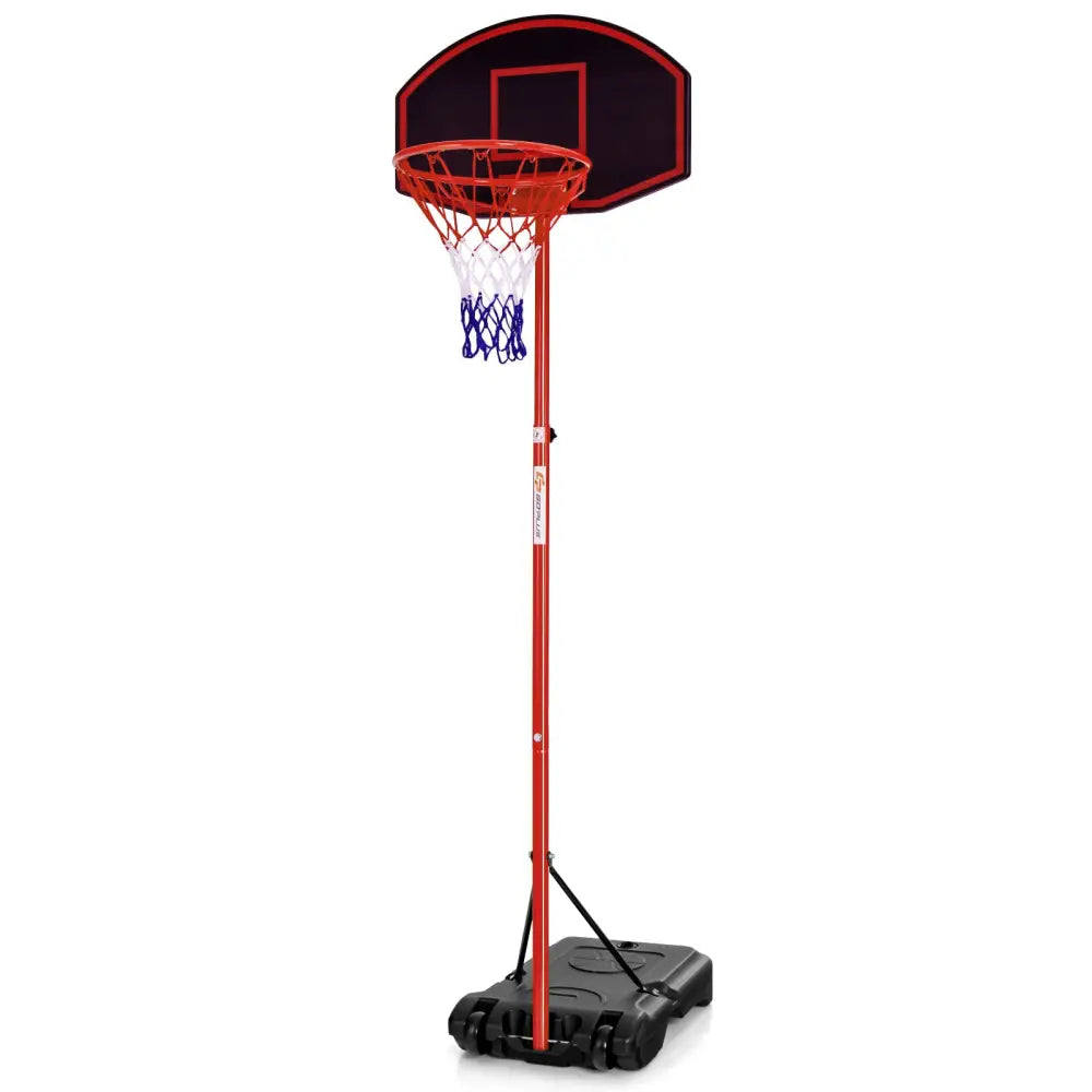 Adjustable Basketball Hoop System Stand Portable with 2 Wheels Fillable Base-Black & Red - Red - Sport Equipments