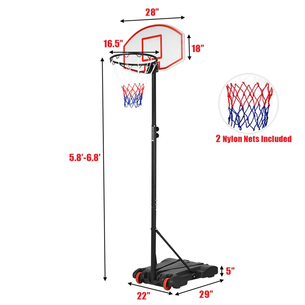 Adjustable Basketball Hoop System Stand with Wheels - Black - Sport Equipments