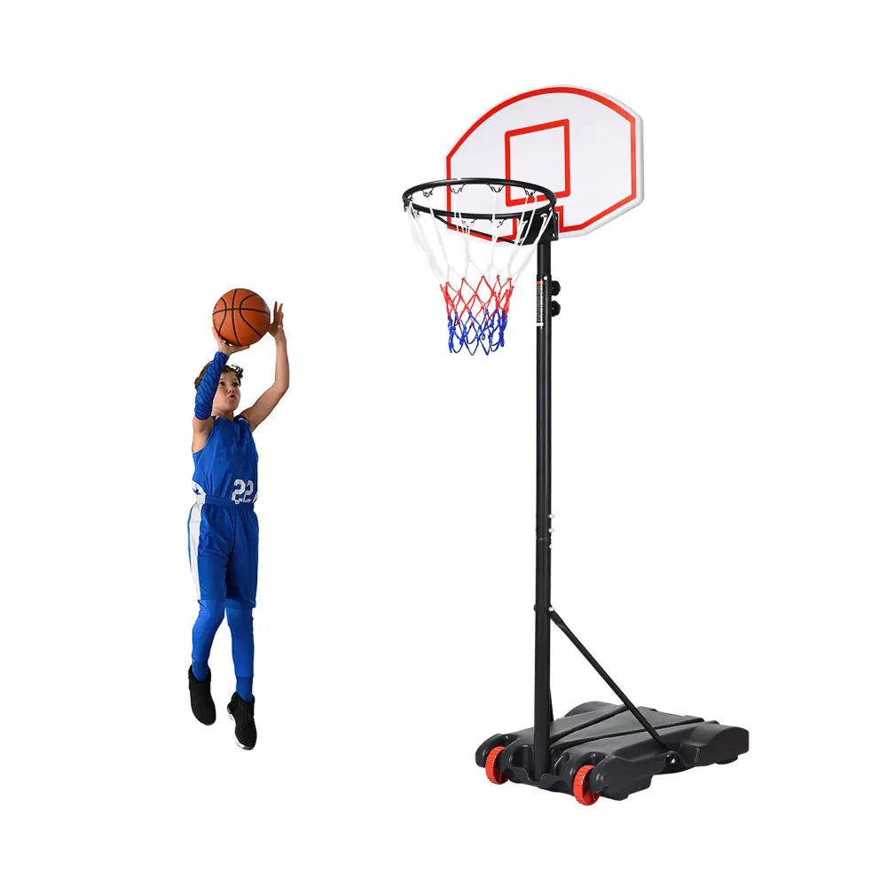 Adjustable Basketball Hoop System Stand with Wheels - Black - Sport Equipments