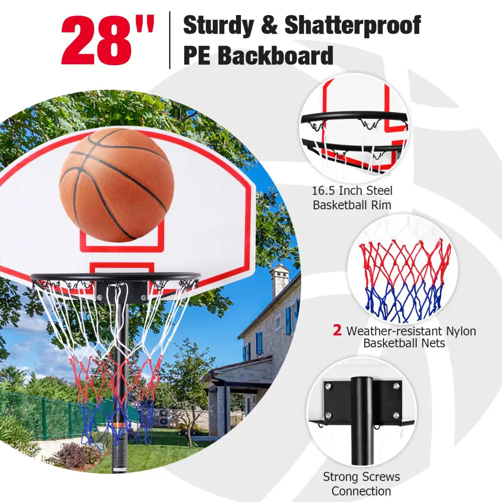 Adjustable Basketball Hoop System Stand with Wheels - Black - Sport Equipments