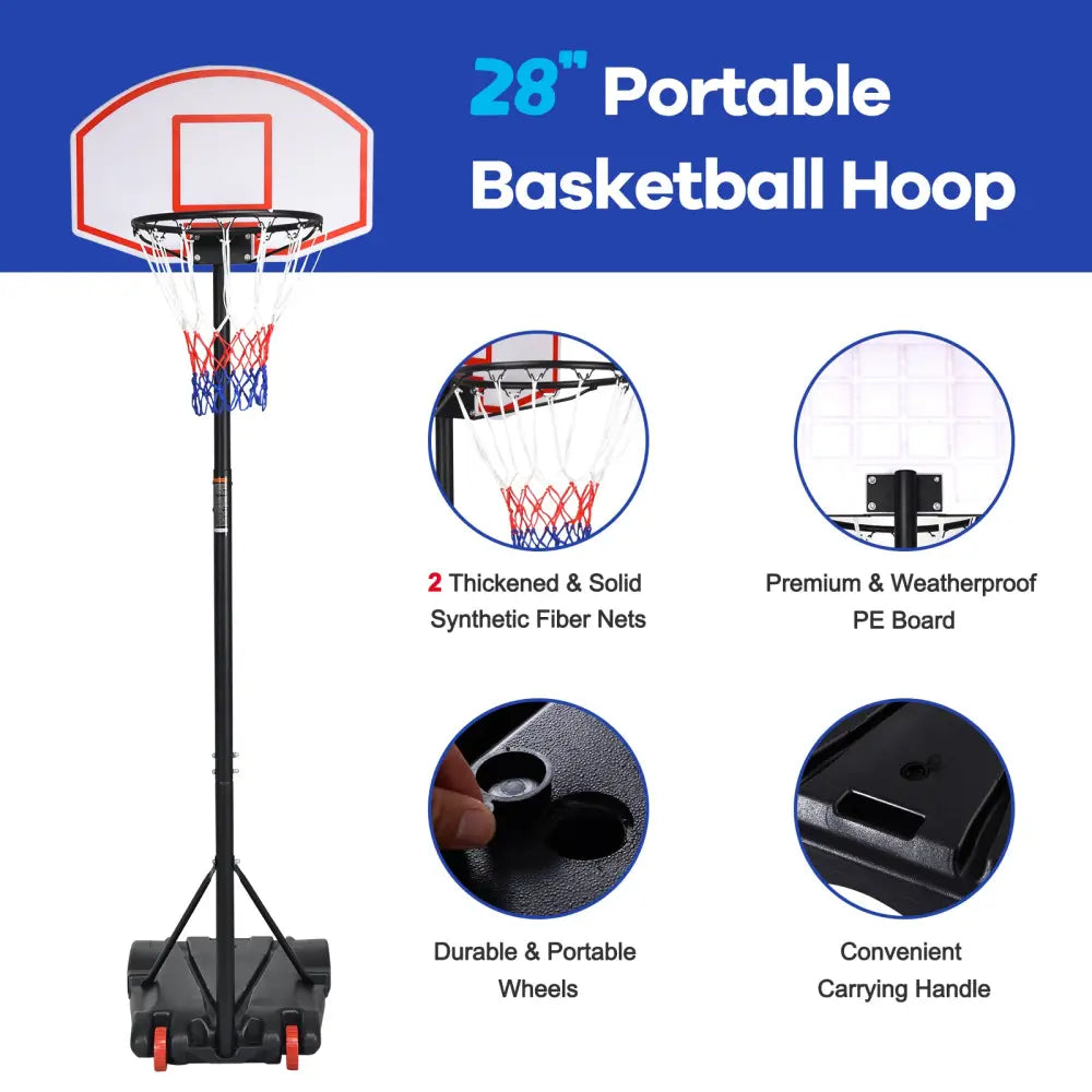 Adjustable Basketball Hoop System Stand with Wheels - Black - Sport Equipments