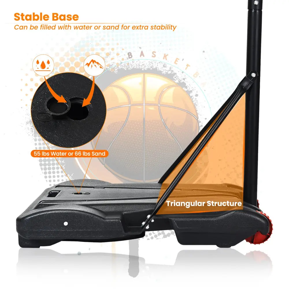 Adjustable Basketball Hoop System Stand with Wheels - Black - Sport Equipments