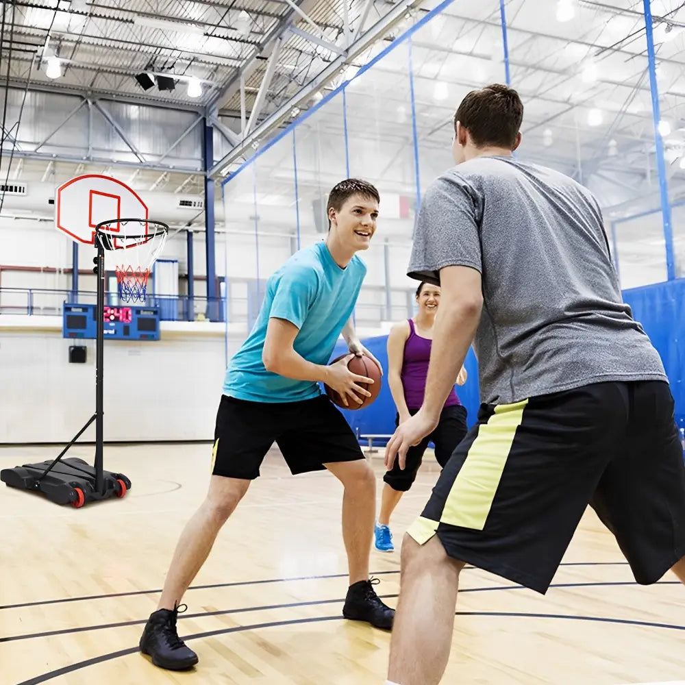Adjustable Basketball Hoop System Stand with Wheels - Black - Sport Equipments