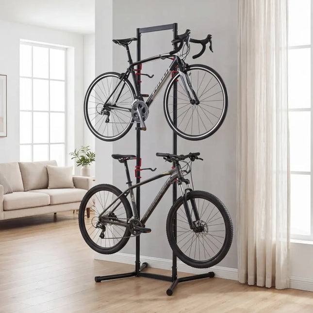 Adjustable Bike Storage Rack with Vertical Stand for 4 Bikes and Garage - Garages