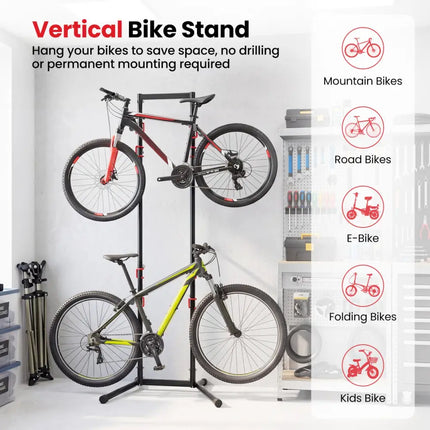 Adjustable Bike Storage Rack with Vertical Stand for 4 Bikes and Garage - Garages