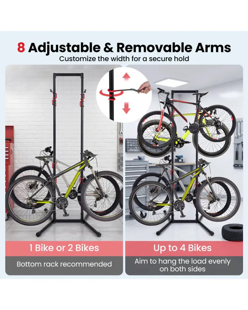 Adjustable Bike Storage Rack with Vertical Stand for 4 Bikes and Garage - Garages