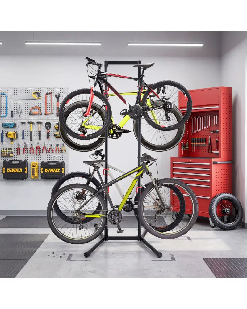 Adjustable Bike Storage Rack with Vertical Stand for 4 Bikes and Garage - Garages
