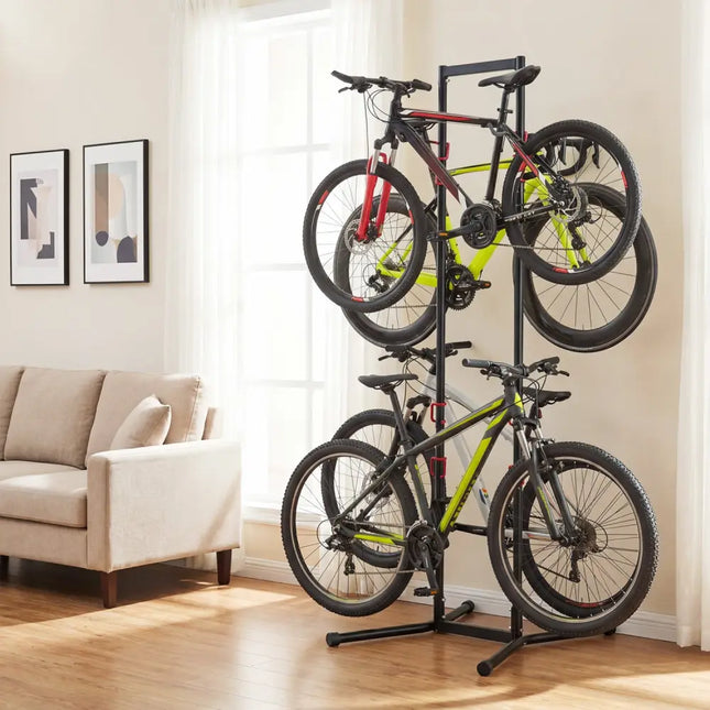 Adjustable Bike Storage Rack with Vertical Stand for 4 Bikes and Garage - Garages