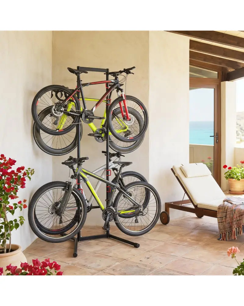 Adjustable Bike Storage Rack with Vertical Stand for 4 Bikes and Garage - Garages
