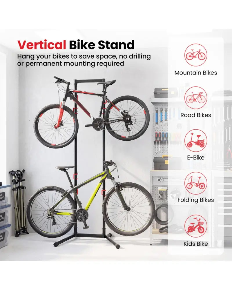 Adjustable Bike Storage Rack with Vertical Stand for 4 Bikes and Garage - Garages