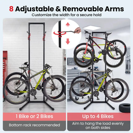 Adjustable Bike Storage Rack with Vertical Stand for 4 Bikes and Garage - Garages