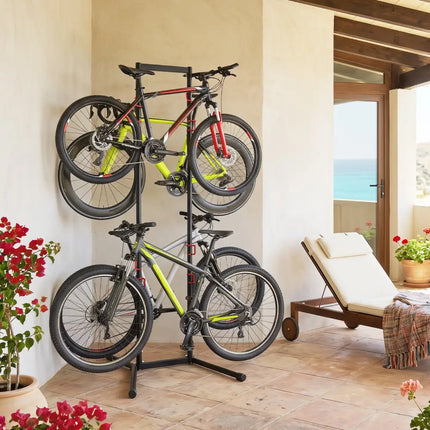 Adjustable Bike Storage Rack with Vertical Stand for 4 Bikes and Garage - Garages