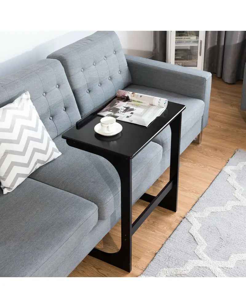 Adjustable C-Shape Couch End Table wth Tilting Top-Brown - Brown - End & Side Tables