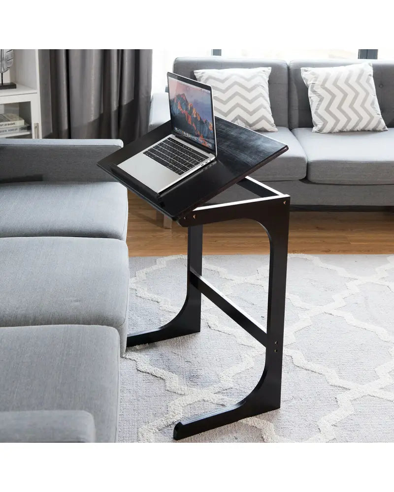 Adjustable C-Shape Couch End Table wth Tilting Top-Brown - Brown - End & Side Tables