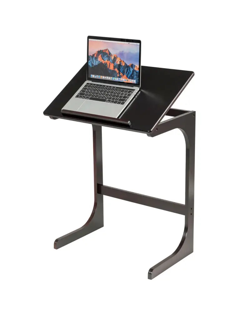 Adjustable C-Shape Couch End Table wth Tilting Top-Brown - Brown - End & Side Tables