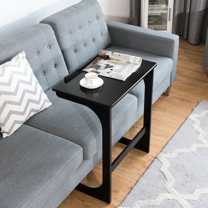 Adjustable C-Shape Couch End Table wth Tilting Top-Brown - Brown - End & Side Tables