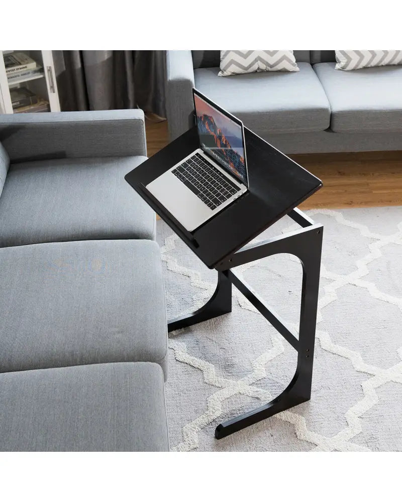 Adjustable C-Shape Couch End Table wth Tilting Top-Brown - Brown - End & Side Tables