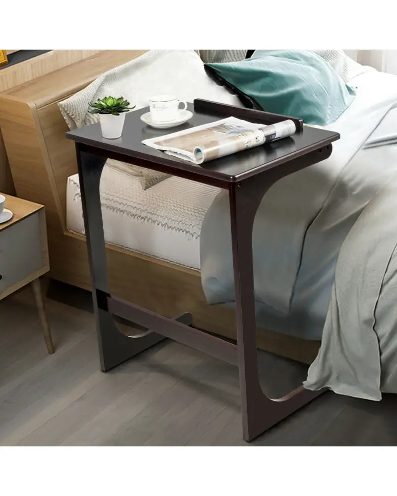 Adjustable C-Shape Couch End Table wth Tilting Top-Brown - Brown - End & Side Tables
