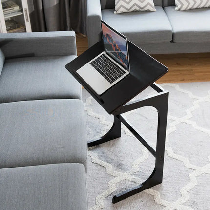 Adjustable C-Shape Couch End Table wth Tilting Top-Brown - Brown - End & Side Tables