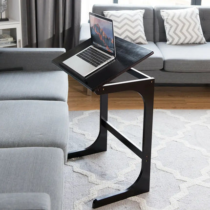 Adjustable C-Shape Couch End Table wth Tilting Top-Brown - Brown - End & Side Tables