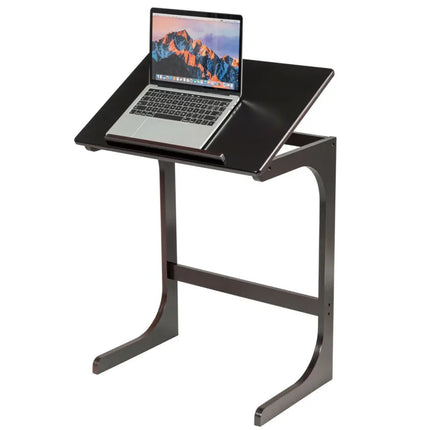 Adjustable C-Shape Couch End Table wth Tilting Top-Brown - Brown - End & Side Tables