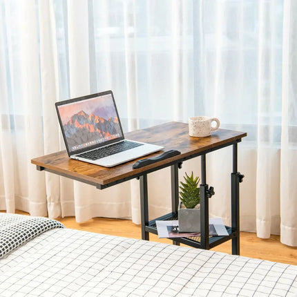 Adjustable C-Shaped Bedside Table - Rustic Brown - End & Side Tables