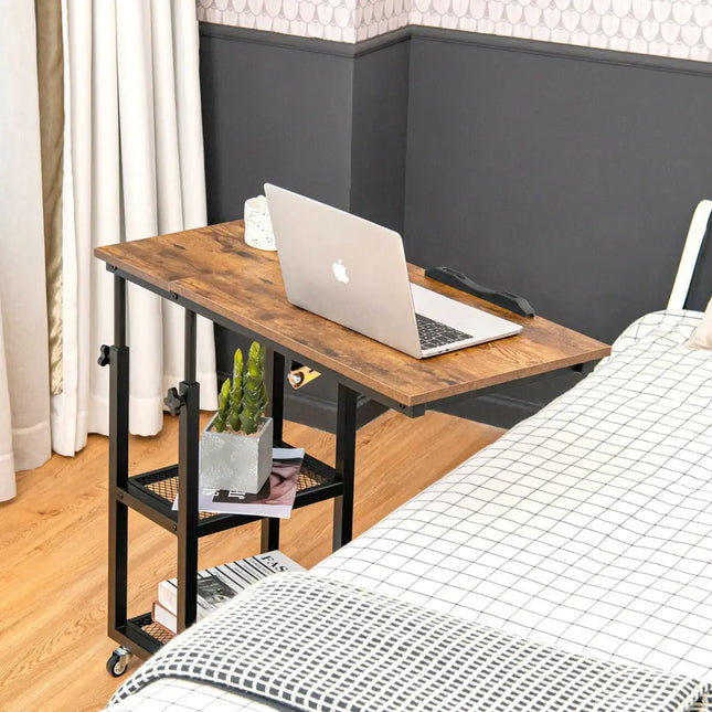 Adjustable C-Shaped Bedside Table - Rustic Brown - End & Side Tables