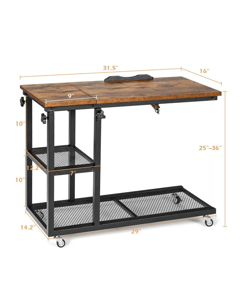 Adjustable C-Shaped Bedside Table - Rustic Brown - End & Side Tables